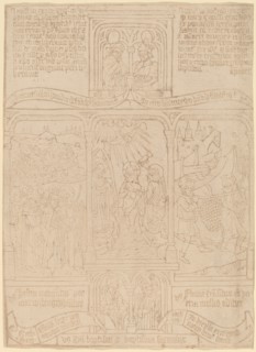 The Baptism of Christ; Pharoah Passing through the Red Sea; Joshua and Caleb, c. 1465. Creator: Unknown.