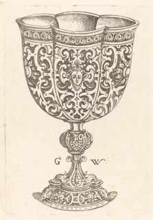 Chalice with six embossings, base decorated with two dolphins, published 1579. Creator: Georg Wechter I.