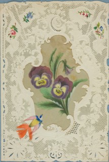Untitled Valentine (Large Purple and Yellow Flowers), 1815/30, inscribed 1865. Creator: Dobbs, Kidd & Co.