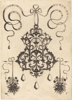 Large Pendant, Lower Left and Right Two Bunches of Grass, Flowers, and Fruit, 1596. Creator: Daniel Mignot.