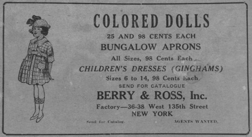 Colored Dolls; Berry & Ross, Inc.; Factory: 36-38 West 135th Street, New York, 1918-1922. Creator: Unknown.