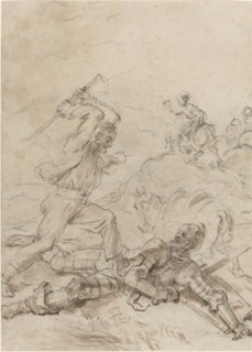 The Muleteer Attacking Don Quixote as He Lies Helpless on the Ground, 1780s. Creator: Jean-Honore Fragonard.