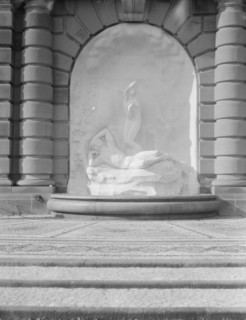 Fountain and sculpture in the gardens at Kijkuit, John D. Rockefeller's estate..., 1917 Creator: Arnold Genthe.