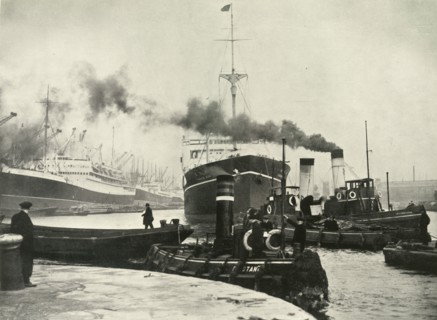 Into the Arena Where Ships Made Their Unending Entrances and Exits A Vessel Docking at...', 1937. Creator: Fox.
