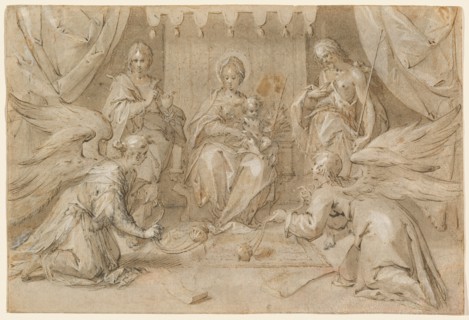 The Madonna Enthroned with Saint John the Baptist and Saint John the Evangelist, 1589. Creator: Hans von Aachen.