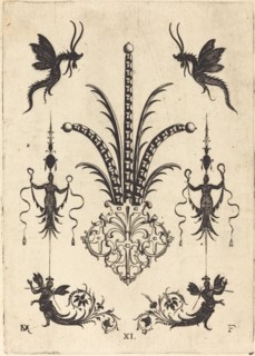 Brooch with Table-Stones, Winged Animals at Top, and Winged Human Beings at Bottom, 1596. Creator: Daniel Mignot.