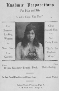 Kashmir preparations for hair and skin; Kashmir Chemical Company, Dept. R.; 312 S..., 1918-1922. Creator: Unknown.