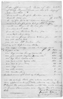 List of estate items, including slaves. Top reads 'And appraisement Bill of the estate..., 1838. Creator: Unknown.