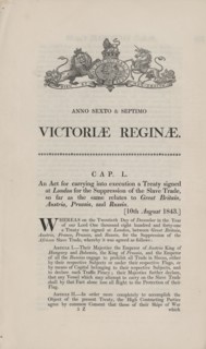 An act for carrying into execution a treaty signed at London for the suppression of the..., 1843. Creator: Unknown.