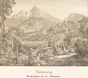 Donnerstag - Berchtesgaden und der Watzmann (Thursday - Berchtesgaden and the...), 1823. Creator: Ferdinand Olivier.