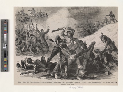 The war in Tennessee : Confederate massacre of Federal troops after the surrender, Fort Pillow, 1864 Creator: Unknown.