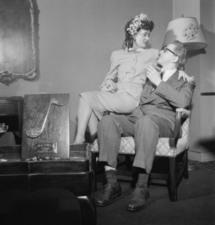Portrait of Melvin G. Powell and Martha Scott in their home, Connecticut, ca. May 1947. Creator: William Paul Gottlieb.