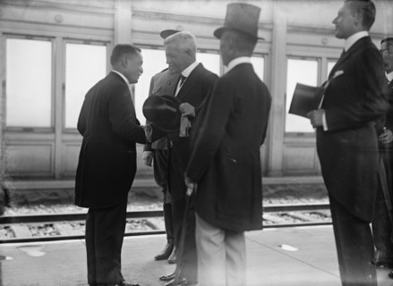 Japanese Mission To U.S. at Union Station: Ishii; Harts; Lansing; Sato; William Philips, 1917. Creator: Harris & Ewing.
