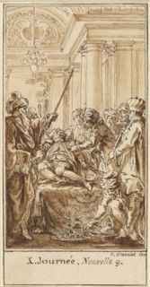 Tenth Day, Ninth Story: Saladin Bestows Rich Gifts on the Sleeping Torello, c. 1757. Creator: Hubert Francois Gravelot.