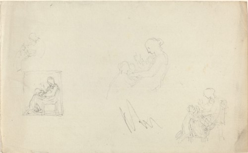 Four Studies of a Seated Woman with Children at Her Feet (Sketches for the Monument..., c. 1816?. Creator: John Flaxman.