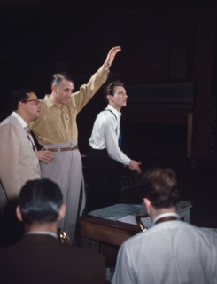 Portrait of Stan Kenton, Pete Rugolo, and Bob Graettinger, Richmond, Va.(?), 1947 or 1948. Creator: William Paul Gottlieb.