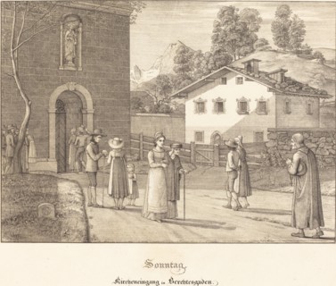 Sonntag - Kircheneingang in Berchtesgaden (Sunday - Going to Church near Berchtesgaden), 1823. Creator: Ferdinand Olivier.