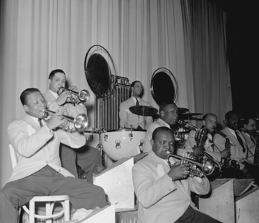 Portrait of Barney Bigard, Ben Webster, Otto..., Howard Theater(?), Washington, D.C., 1938. Creator: William Paul Gottlieb.