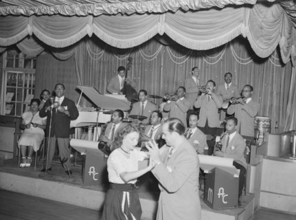 Portrait of Machito, Graciella Grillo, and Mario Bouza, Glen Island Casino, New York, 1947. Creator: William Paul Gottlieb.