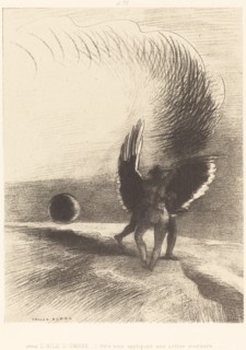 Sous l'aile d'ombre, l'etre noir appliquait une active morsure (Beneath the wing of shadow...), 1891 Creator: Odilon Redon.