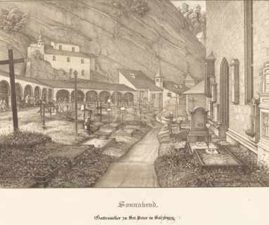 Sonnabend - Gottesacker zu St. Peter in Salzburg (Saturday - Graveyard of St. Peter's...), 1823. Creator: Ferdinand Olivier.