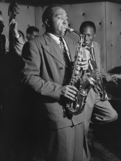 Portrait of Charlie Parker, Tommy Potter, Miles Davis, and Max Roach, Three Deuces, N.Y., 1947. Creator: William Paul Gottlieb.
