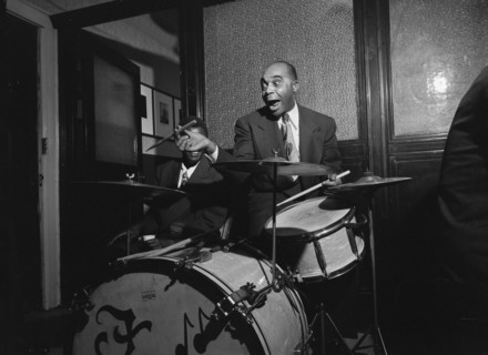 Portrait of Freddie Moore, William P. Gottlieb's office party, Jamaica, Queens, N.Y., ca. 1948. Creator: William Paul Gottlieb.