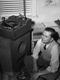 Portrait of Gordon Gullickson in his shop, 1100 25th Street NW, Washington, D.C., ca. Dec. 1941. Creator: William Paul Gottlieb.