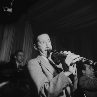 Portrait of Pee Wee Russell, Dave Tough, and Max Kaminsky, Eddie Condon's, New York, N.Y., 1946. Creator: William Paul Gottlieb.