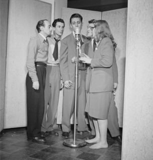 Portrait of Dave Lambert, Jerry Duane, Wayne Howard, Jerry Packer, and Margaret Dale, N.Y., 1947. Creator: William Paul Gottlieb.