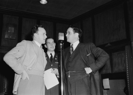 Portrait of Will Bradley, Mart Garvey, and William P. Gottlieb, NBC/WRC show, Washington, c1940. Creator: Delia Potofsky Gottlieb.