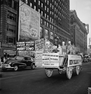 Portrait of Kaiser Marshall, Art Hodes, Sandy Williams, Cecil (Xavier)...Times Square, N.Y., 1947. Creator: William Paul Gottlieb.