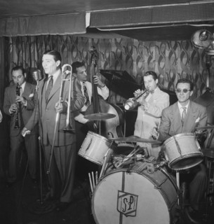 Portrait of Jack Teagarden, Peanuts Hucko, Jack Lesberg, and Max Kaminsky, Famous Door, N.Y., 1947. Creator: William Paul Gottlieb.