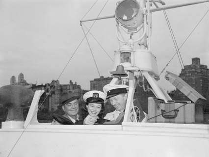 Portrait of Cliff Edwards, Betty Brewer, and Frank...Ukelele Lady (yacht), Hudson River, N.Y., 1947. Creator: William Paul Gottlieb.