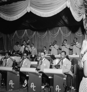 Portrait of Mario Bouza, Jose Mangual, Carlos Vidal(?), and Ubaldo...Glen Island Casino, N.Y., 1947. Creator: William Paul Gottlieb.