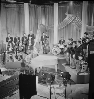 Portrait of Claude Thornhill, Sandy Siegelstien, Willie Wechsler, Micky Folus, Joe Shulman, Billy... Creator: William Paul Gottlieb.