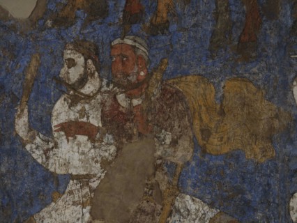 Afrasiab murals: West wall: Ambassadors (Detail) , 7th century. Creator: Sogdian Art.