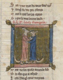 Reynardus and Ysengrimus. Miniature from Renart le Nouvel by Jacquemart Giélée, c. 1300. Creator: Anonymous.