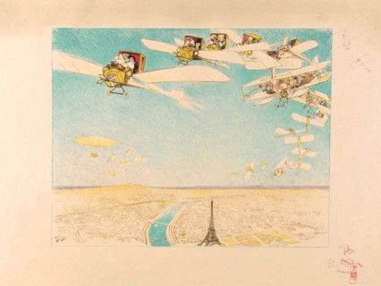 Un mariage en aéroplane, au-dessus de la tour Eiffel, 1909. Creator: Devambez, André Victor Édouard (1867-1943).