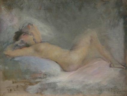 Symphony on Gray (Reclining Nude on Gray), 1903. Creator: Boldini, Giovanni (1842-1931).