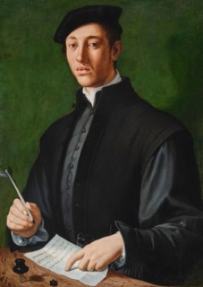 Portrait of a young man with a quill and a sheet of paper (Self-Portrait), c. 1527. Creator: Bronzino, Agnolo (1503-1572).