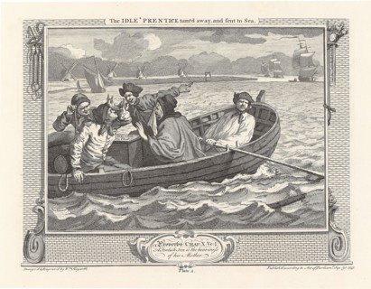 Series "Industry and Idleness", Plate 5: The Idle 'Prentice turn'd away, and sent to Sea, 1747. Creator: Hogarth, William (1697-1764).