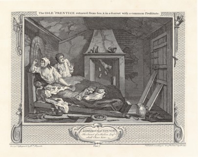 Series "Industry and Idleness", Plate 7: The Idle 'Prentice return'd from Sea, and in a..., 1747. Creator: Hogarth, William (1697-1764).
