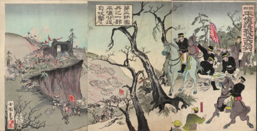 Our army's great victory at Pyongyang fortress, 1894. Creator: Kokunimasa, Utagawa (1874-1944).
