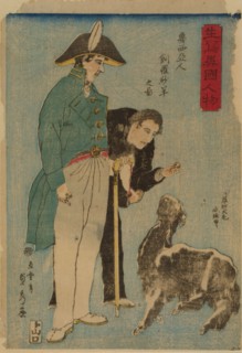 Russians and a sheep, 1860. Creator: Sadahide, Utagawa (1807-1873).