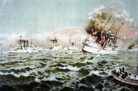 Spanish American War: Destruction of the Spanish squad in the naval battle of Cavite, 1898. Creator: Bejar Novella, Pablo (1869-1920).