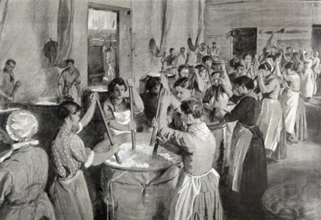 Workmen kneading the roses in fat to obtain an ointment where the perfume will be..., 1922. Creator: Etienne Cournault  (1891-1948).