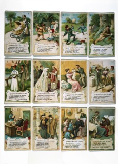 The scale of life. Collection of stickers for the firm Chocolates Amatller, published in 1902. Creator: Mestres, Apeles (1854 - 1936).