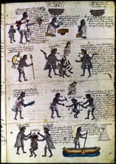 Codex Mendoza (1535 - 1550), hieroglyph representing the methods of education... Creator: Unknown.