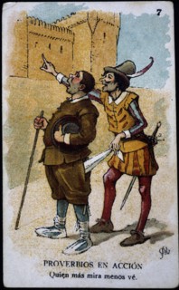 Collection of stickers 'Proverbs in action 'number 3, 1904. Creator: Mestres, Apeles (1854 - 1936).
